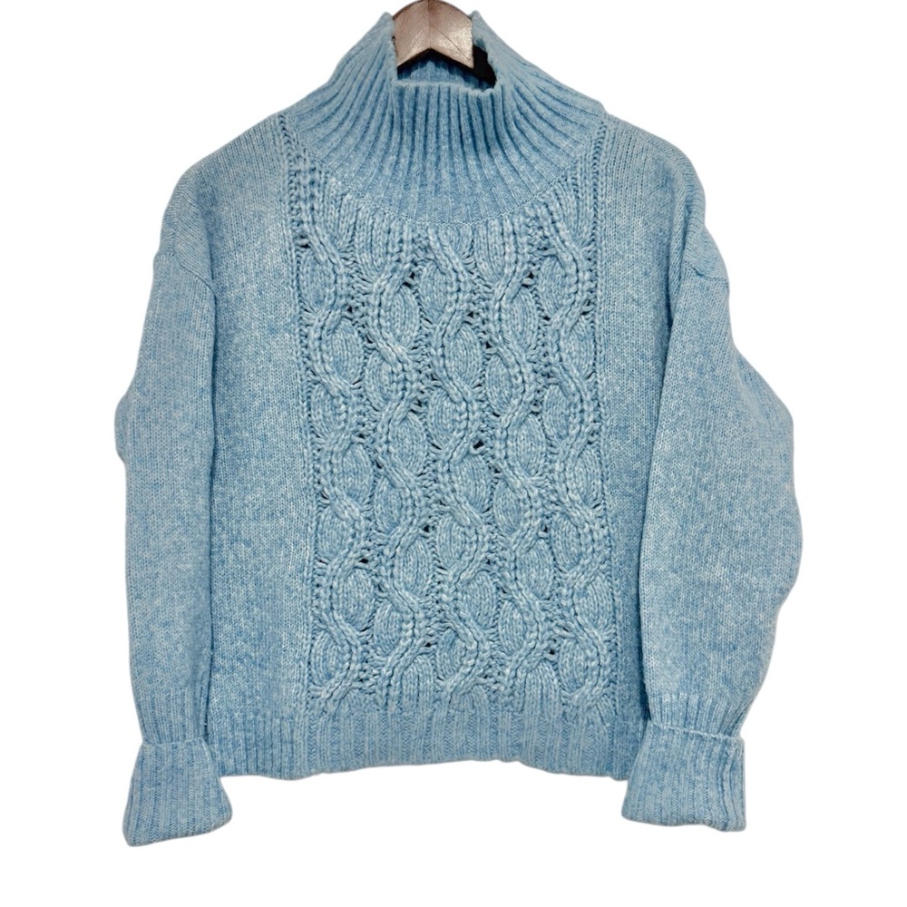 White House Black Market Sky Blue Cable Knit Mock Turtleneck Sweater Small